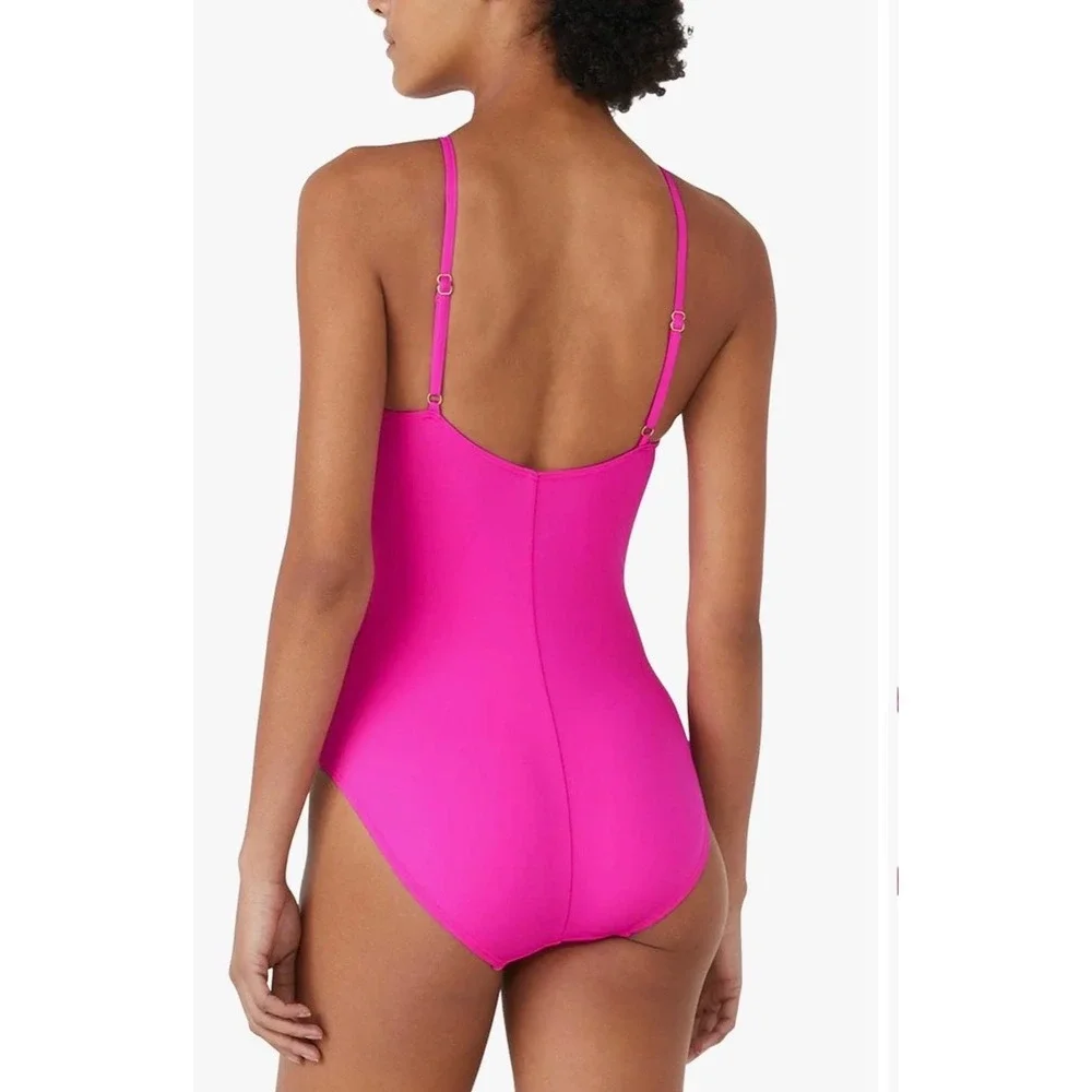 Kate Spade one Piece Swimsuit Medium snap dragon New Ruched Rosette High Neck